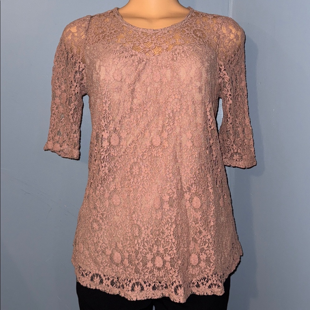 Monteau Lace Overlay Top - Size Large